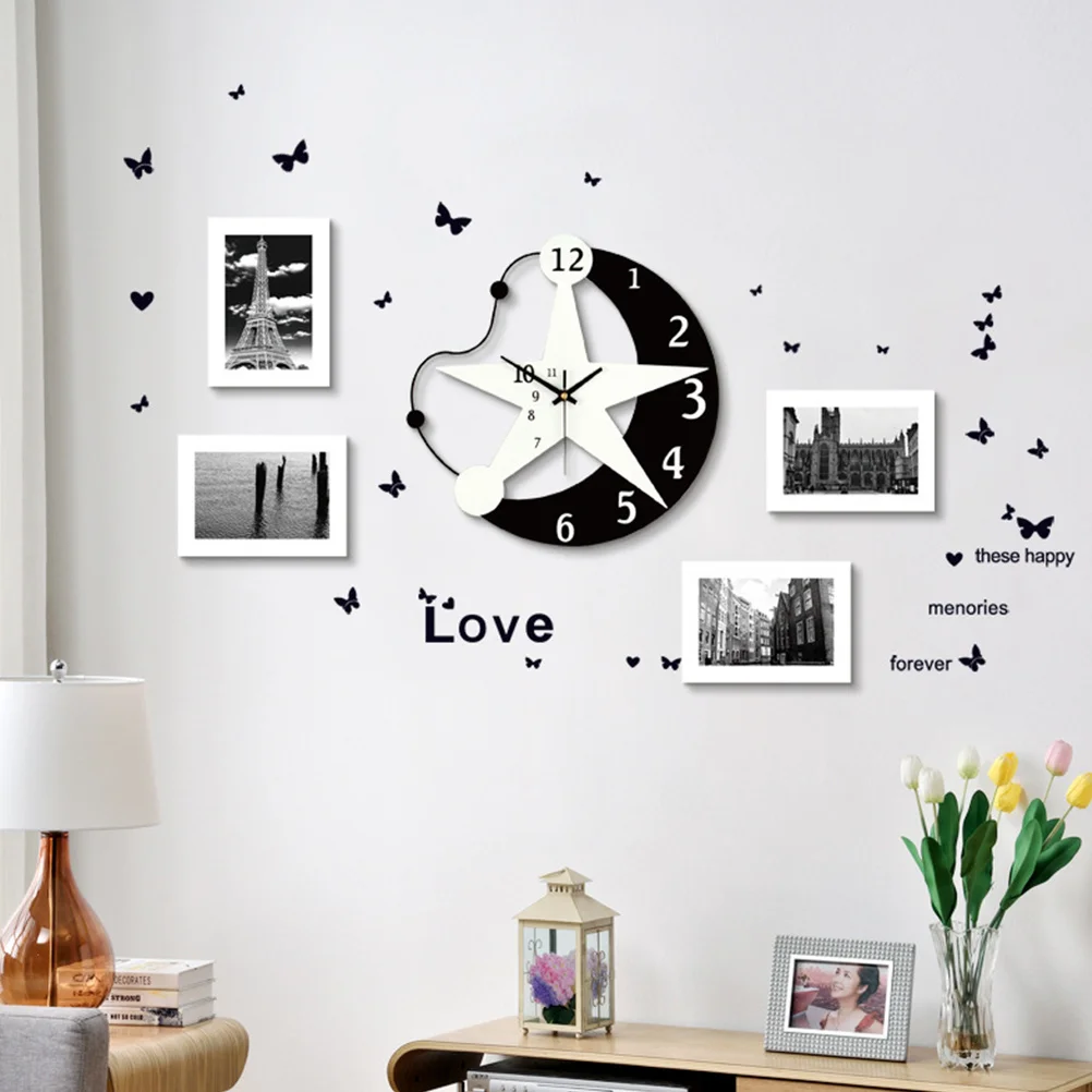 

Wooden Large 40cm Moon Stars Silent Wall Clock Modern Style Mute Clock Easy Setup No Punching Bedroom Living Room