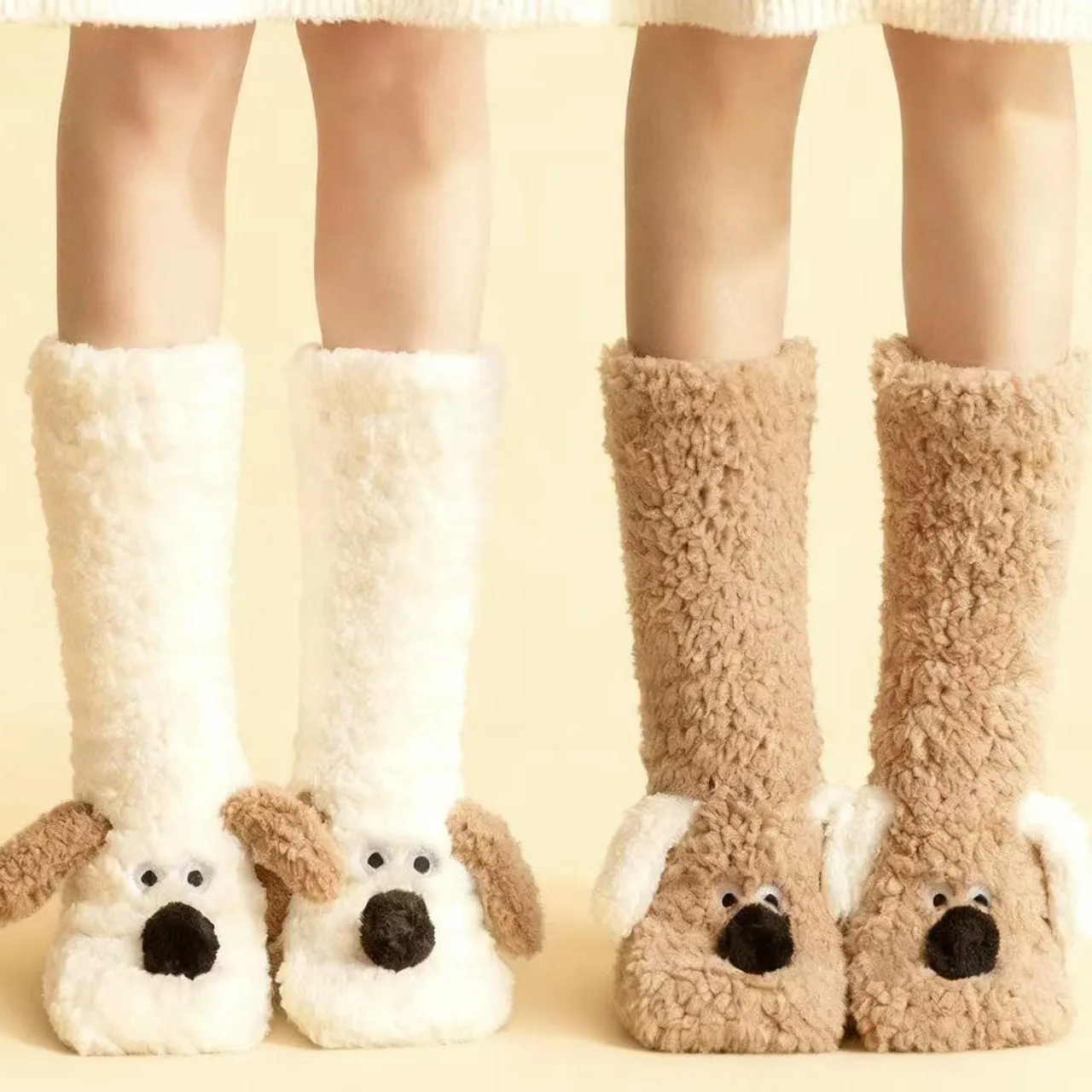 

Cute puppy warm floor socks women's winter huge thick plush home warm foot stockings warm socks