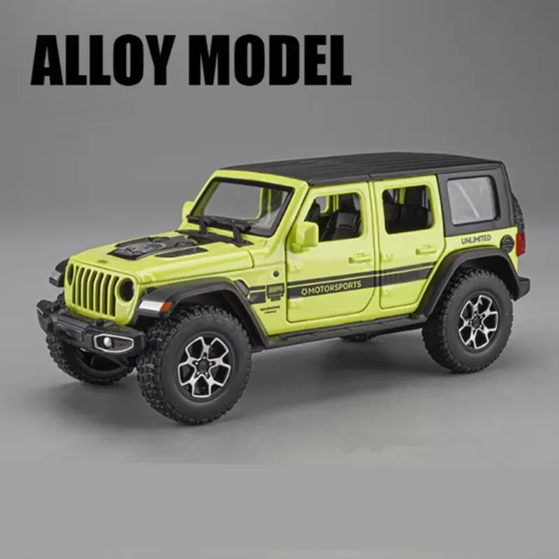 Modelo de coche fundido a presión de aleación 1:32, Wrangler de Metal Rubicon, todoterreno, coche extraíble, simulación de sonido, luz, juguete para niños, vehículos de regalo