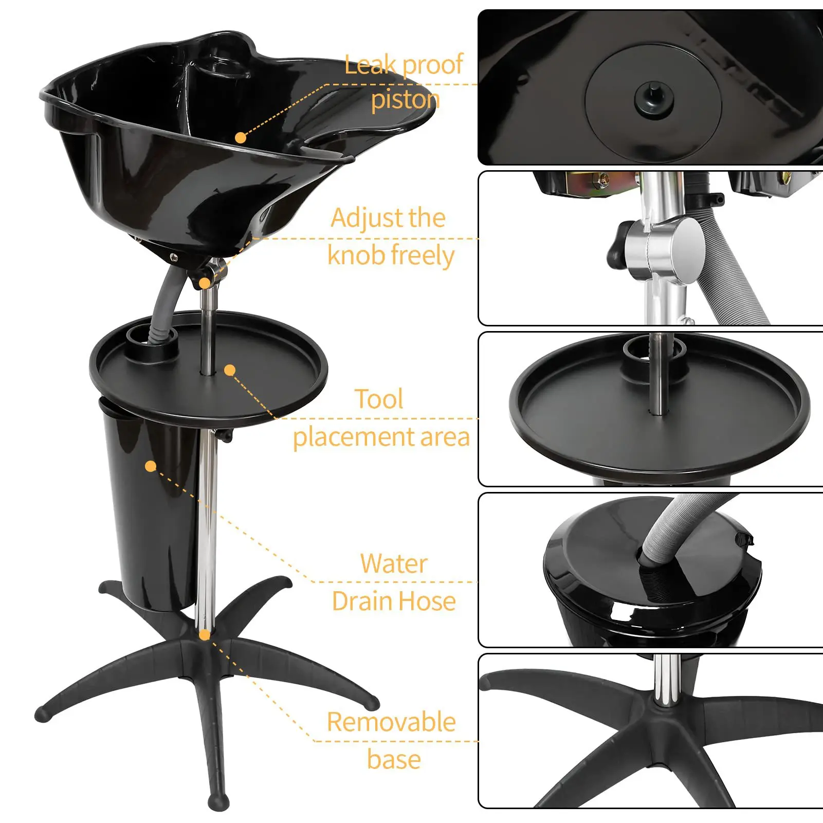 Hxl shampoo basin with bucket and tray - adjustable rinse bowl, multi-functional