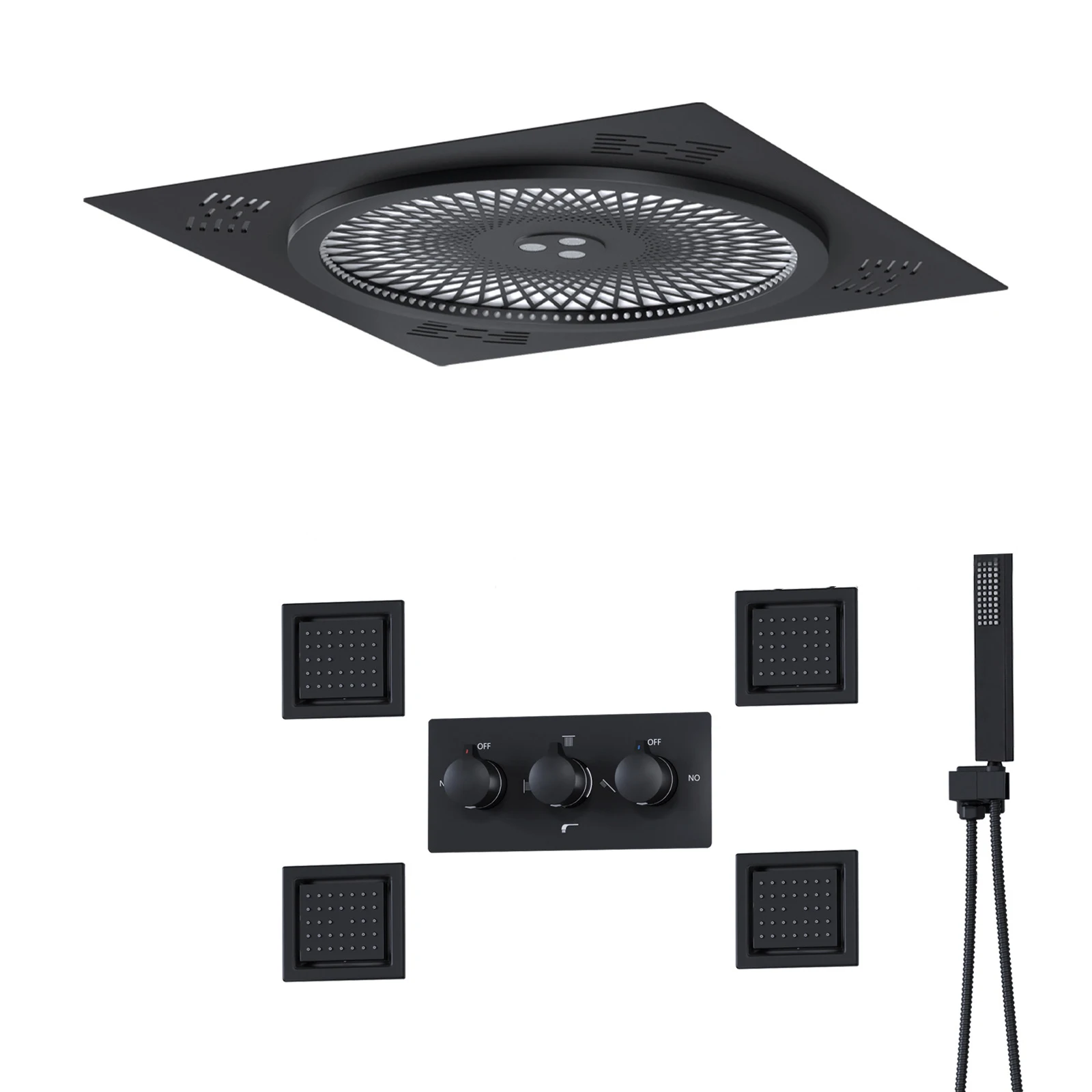 Komplett aus Kupfer zur Deckenmontage, verdecktes Duschset, eingebettetes Duschsystem mit Doppelfunktions-Digitalanzeige für das Badezimmer