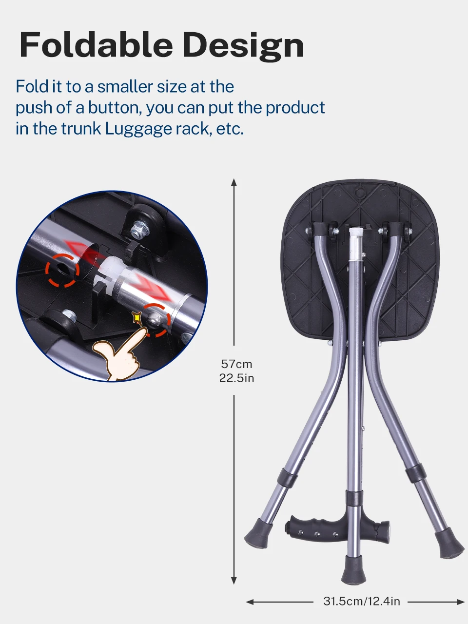 عصا للمشي من Lefeke قابلة للطي مع وسادة مقعد، عكازات قابلة للطي خفيفة الوزن وقابلة للتعديل لإعادة تأهيل الساق كبار #4