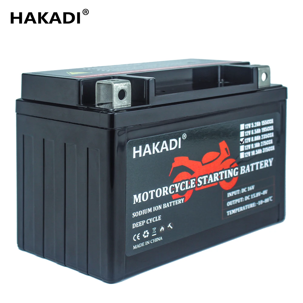 HAKADI Sodium-iom 12V 8Ah Rechargeable 4S 6P Power Starter Battery Pack With Balamcer 235CCA 3000+ Cycle Motorcycle Scooter