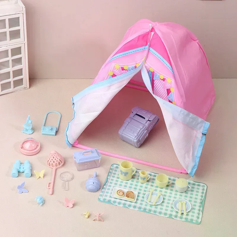 1/12 인형 집 시뮬레이션 텐트 캠핑 키트 모델 야외 피크닉 캠핑 액세서리 인형 집 장식 놀이 장난감 선물