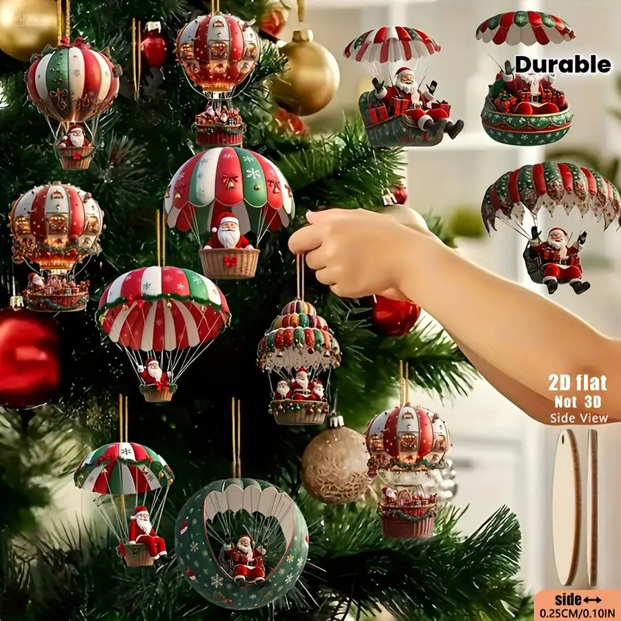 1/5/10/20/50/100pcs 2D Flat Hanging Decor Set, 16 Random Pieces with 12 Fixed Designs and 4 Random Designs, Featuring Santa Clau