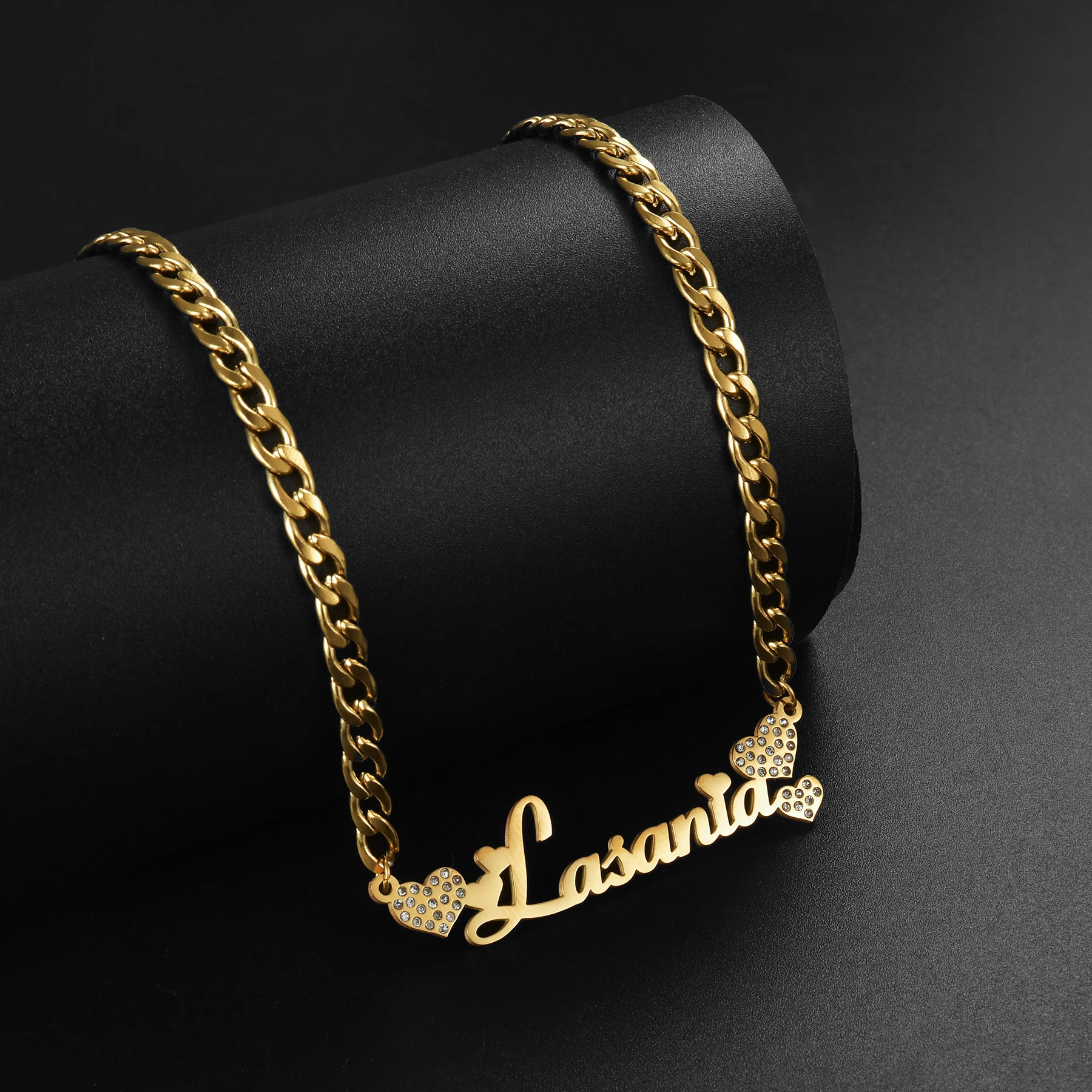 Collar de acero inoxidable con nombre personalizado para mujer, joyería de circonita con corazón, placa de identificación, cadena cubana, regalo de joyería, nuevo