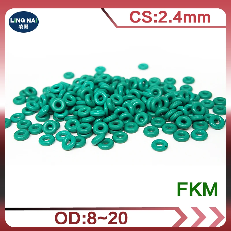 10PCS/lot Rubber Ring Green FKM O ring Seal 2.4mm Thickness OD8/9/10/11/12/13/14/15/16/17/18/19/20mm O-Rings Oil Gasket Washer