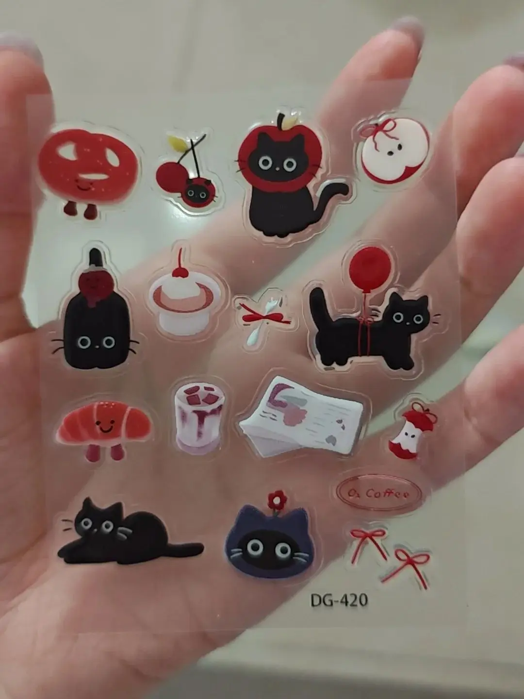 Korean Simple INS Style Cute Black Cat Balloon Jelly Relief Stickers DIY Decorative Stickers