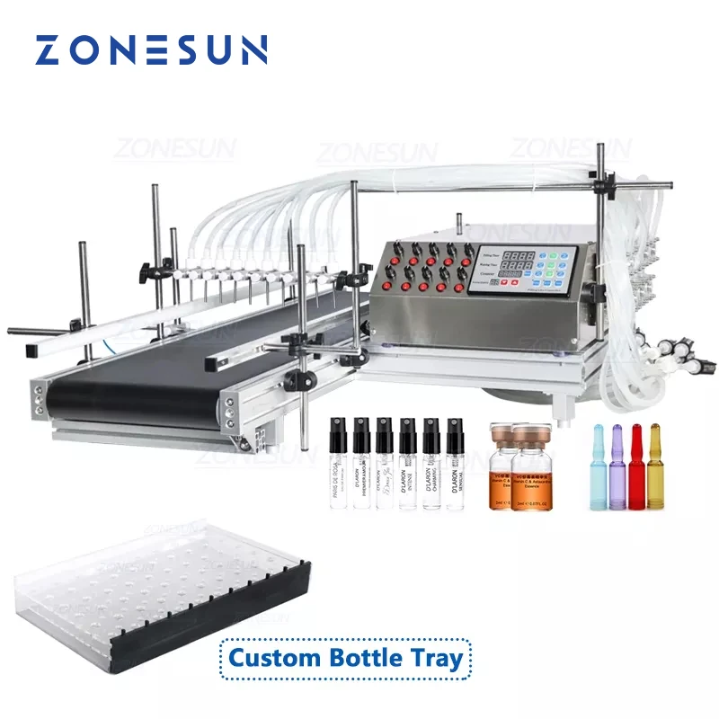 

ZONESUN ZS-DTPP10B 10 Head Vaccine Ampoule Pharma Vryo Vial Bottle Peristaltic Pump Filling Machine With Conveyor Belt