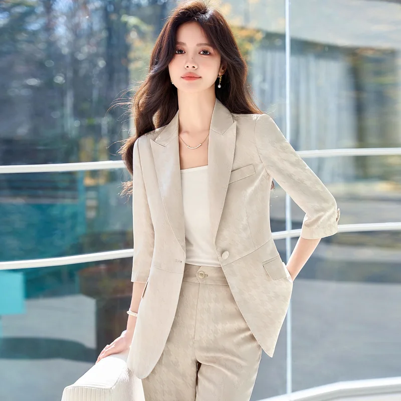 New High-Grade Business Suit Women's Fashion Temperament Goddess Style Three-Quarter Sleeve Small Suit Jacket Spring