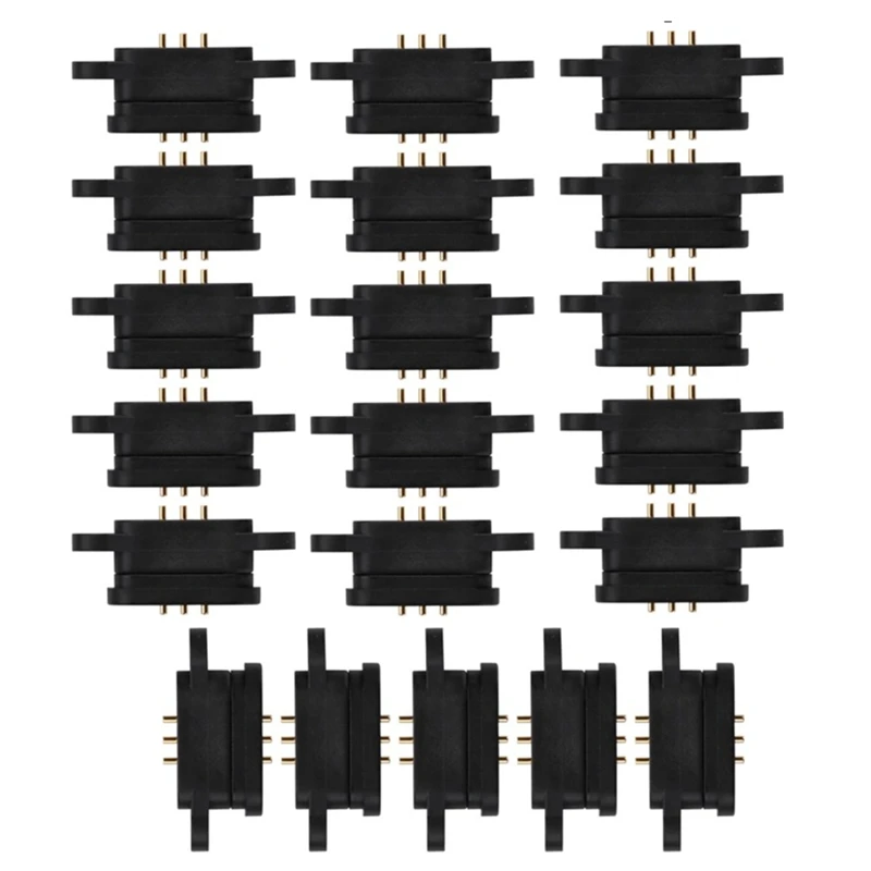 20 Paare 3-poliger feder belasteter magnetischer Pogo-Pin-Stecker 3 Positionen Magneten abstand 2,3mm durch Löcher männliche weibliche Sonde