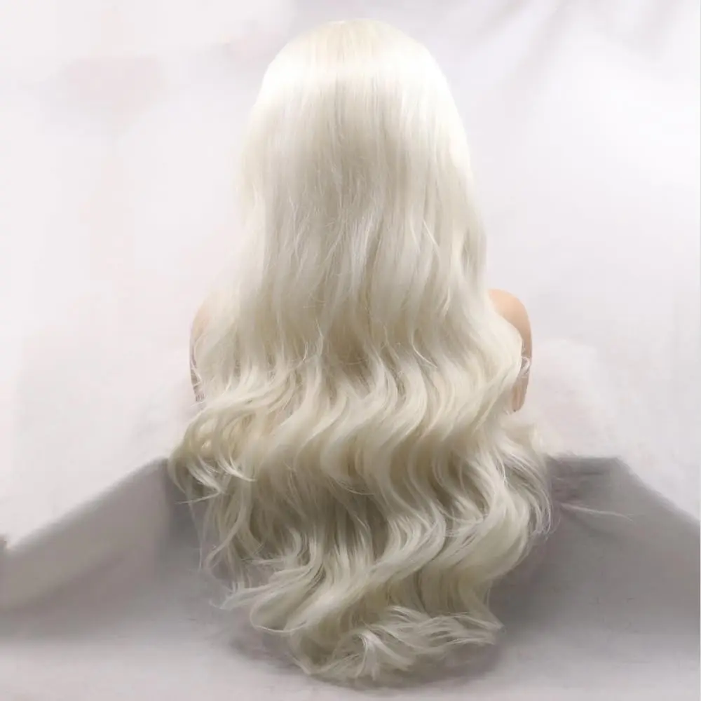 Sylvia Wigs Platinum White 100% Handmade Lace Frontal Wig 1001# Long Wavy Heat Resistant Fiber Natural Hairline for Women