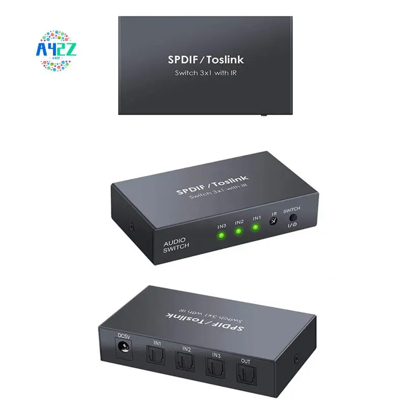 A42Z-Optical Switcher With 2 Way Spdif Toslink Optical Digital Audio Splitter 3 In 1 Out With IR Remote Control Switch