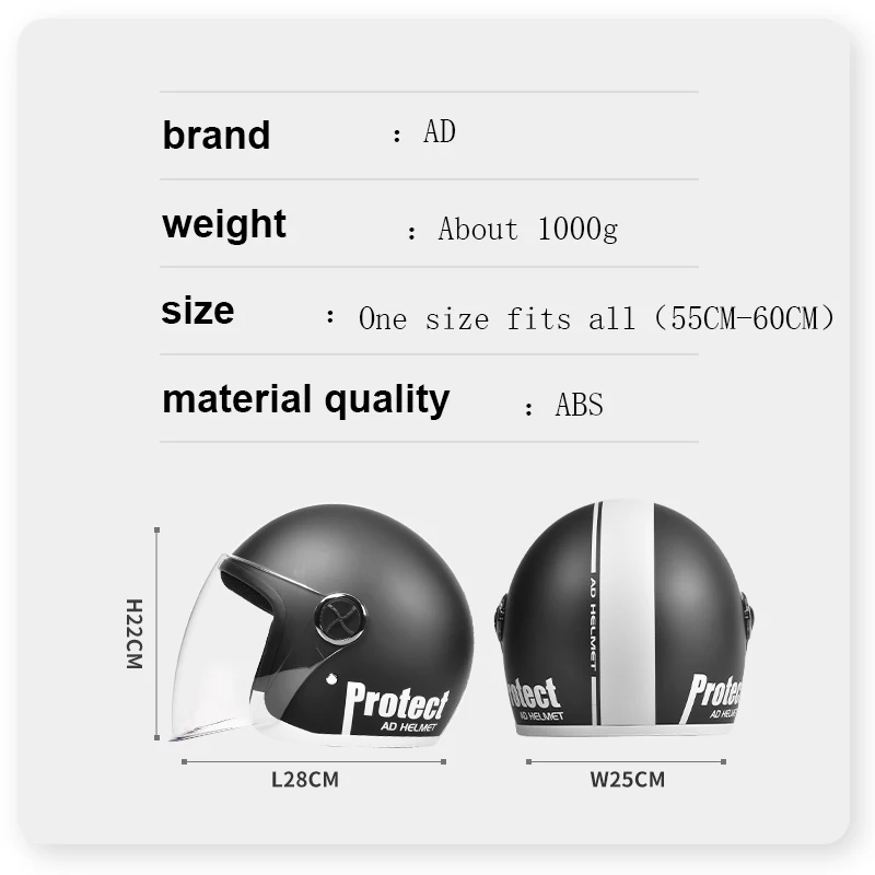 AD Men\'s Motorcycle Helmet HD Anti-fog Open Face MOTO Helmets Four Season Universal Electric Vehicle Certified Safety Cap