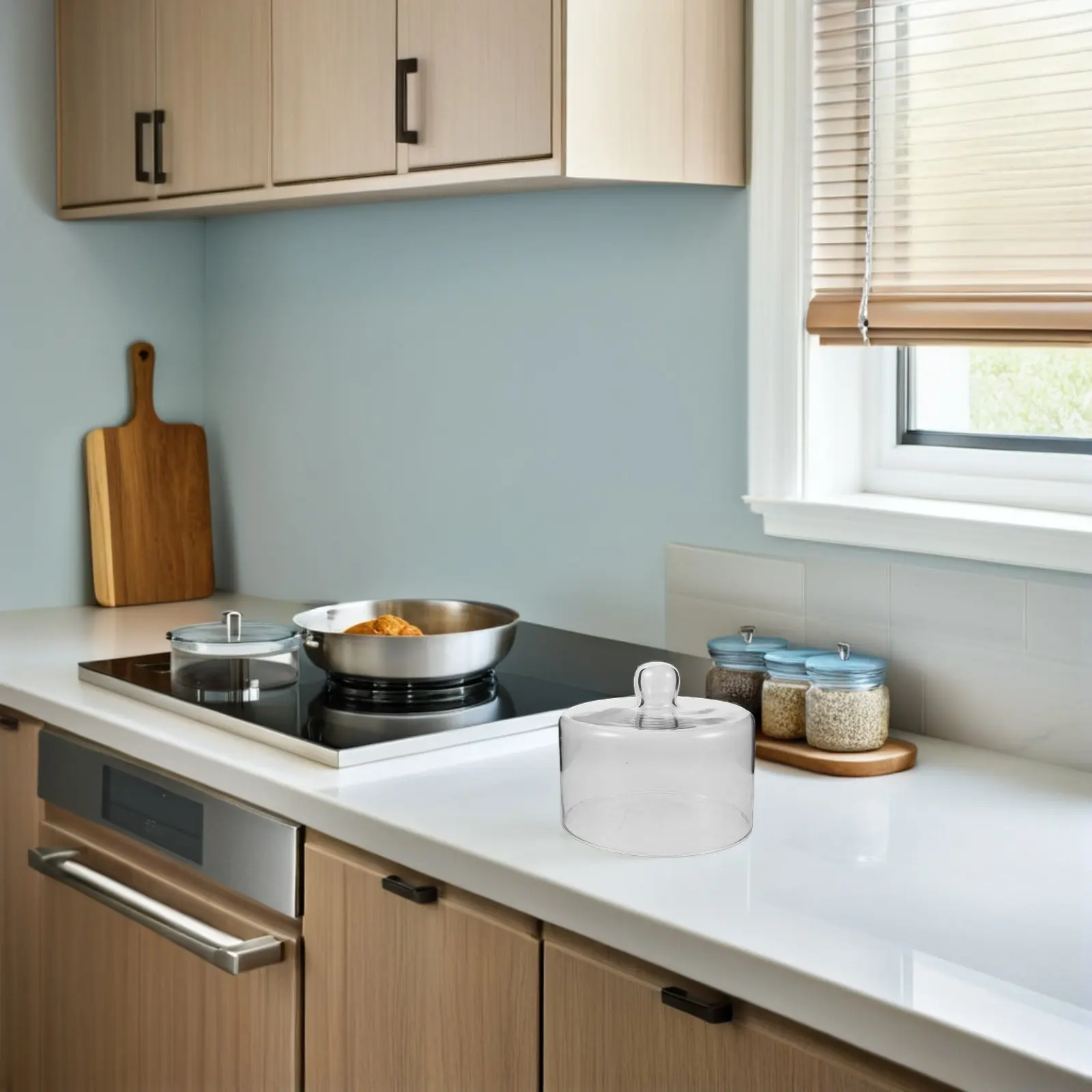 

Microwave Glass Splatter Cover 6x5.5 Inch Transparent Dome Food Cloche Cake Stand Salad Platter Cover Microwave Food Lid