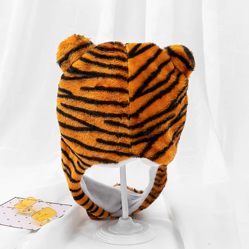 Kinder Erwachsene Cartoon Kappe Kindergarten Eltern-Kind Requisiten Tiger Kopf bedeckung Plüsch Tierhut Hauben für Männer Frauen Jungen Mädchen – Detail 9