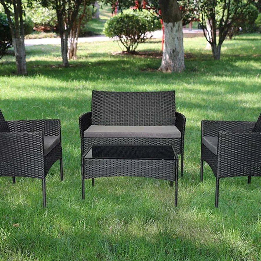 New outdoor table and chair rattan four-piece courtyard balconyoutdoor garden villa terrace