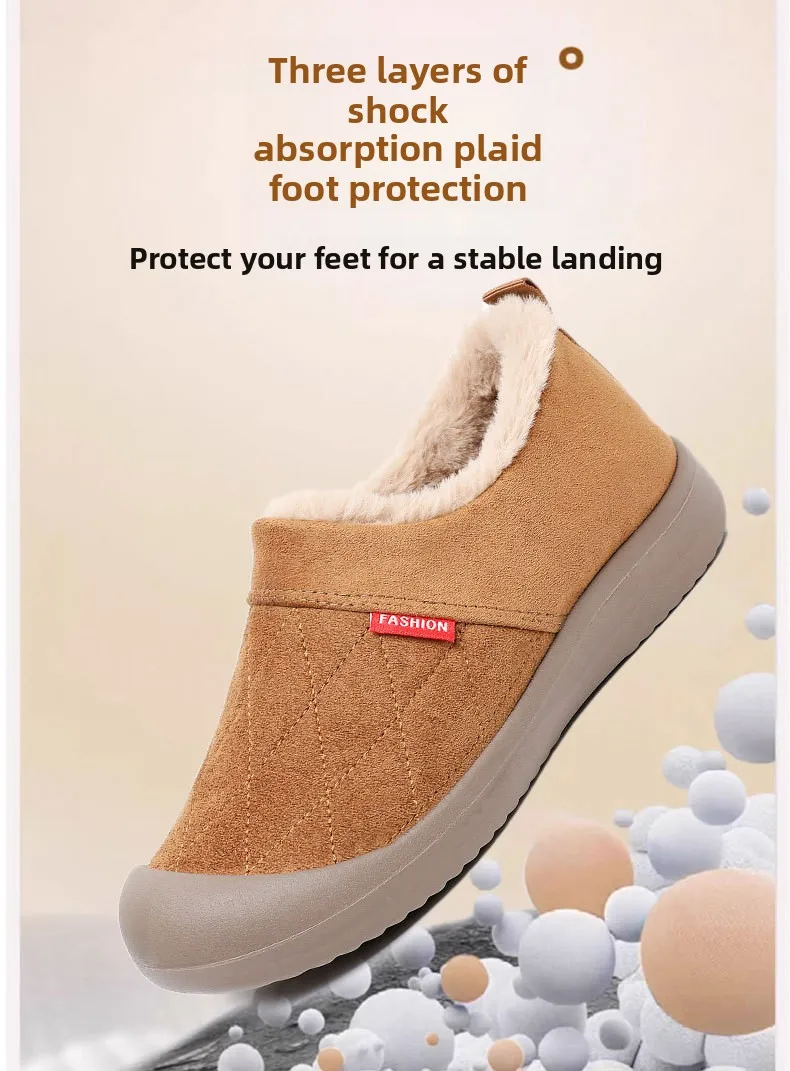 Damen Winter Warme Plüschgefütterte Slip-On Loafer Gestepptes Obermaterial Rutschfeste Weiche Sohle Lässige Baumwollschuhe zum Gehen – Detail 4