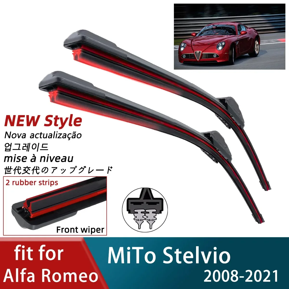 

Double Rubber Car Wiper for Alfa Romeo MiTo Stelvio Front Wiper Blades Brushes Cutter Accessories Windscreen Part Wiper 2021