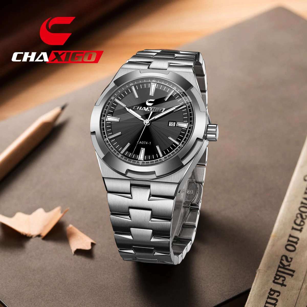 

CHAXIGO Men's Classic Business Casual Stainless Steel Strap Watch with Sunburst Dial and Luminous 30m Water Resistance