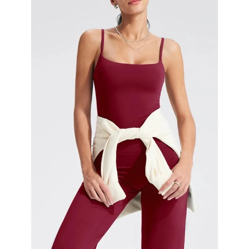 

2 Pcs Gym Sets Woman Straight Leg Top with Built in Bra Workout Clothes