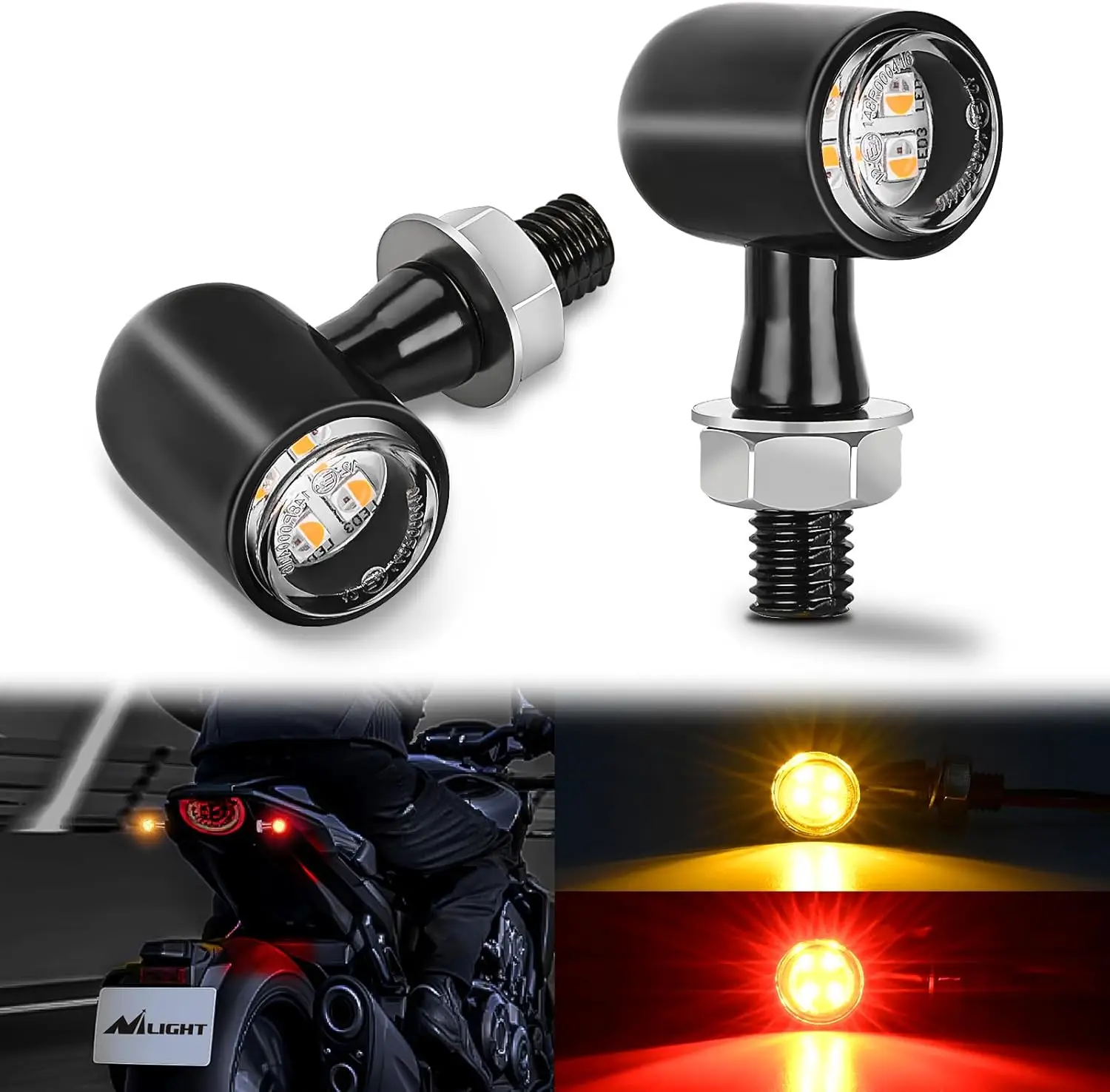 

Motorcycle Rear LED Turn Signals Brake Tail Light Red Yellow Beam Mini Size Blinkers