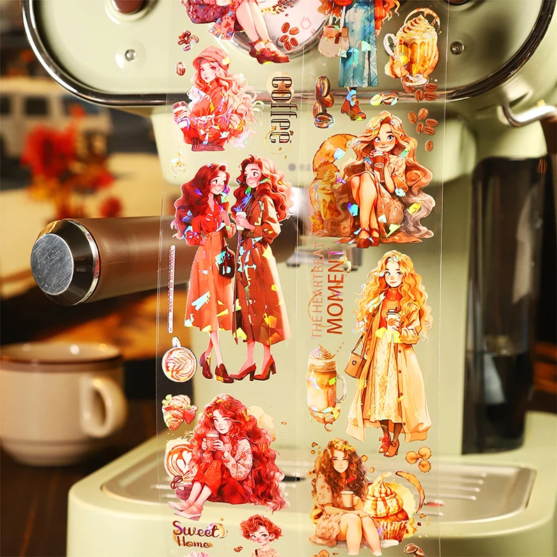 6PCS/LOT Coffee Girl series retro cute lovely decorate PET tape