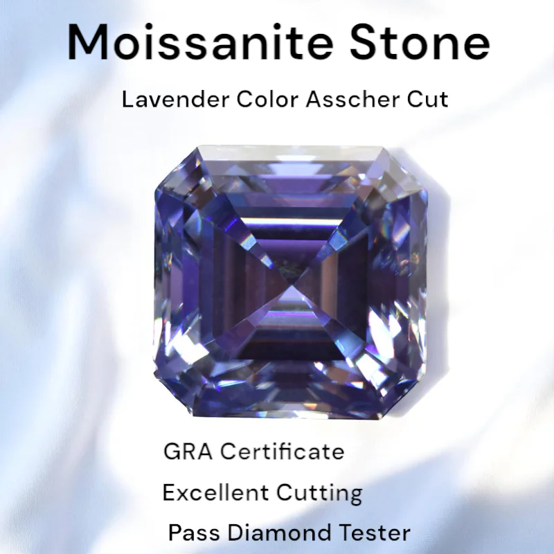 

Lavender Color Moissanite Stone Asscher Cut Lavender color With Certificate Pass Diamonds Tester Gemstones For Jewelry Diy