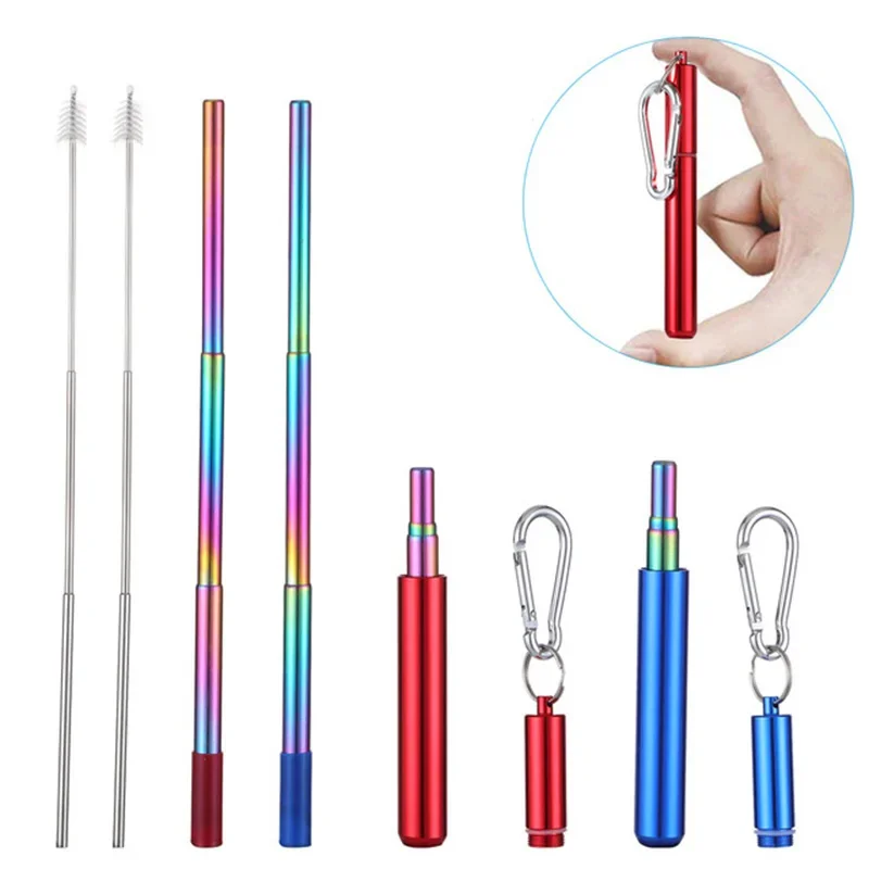 

Stainless Steel Telescopic Drinking Straw, Portable Straw for Travel, Reusable Collapsible Metal Drinking Straw with Brush