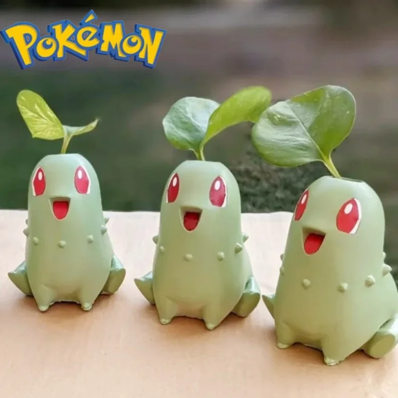 Pokemon Chikorita Kawaii Planter Flower Pot Creative Pot Chikoritas Statue Vase Ornaments Figure Model Decor Gifts Toy