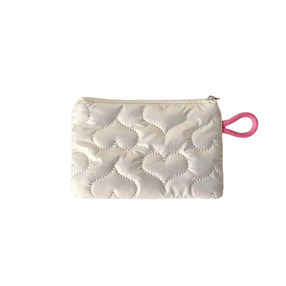 Bolsa de cosméticos con lazo y corazón de amor, bolsa de lavado coreana Y2K, estuche de lápices de estilo coreano, bolsa de papelería con lazo de gran capacidad estilo Ins