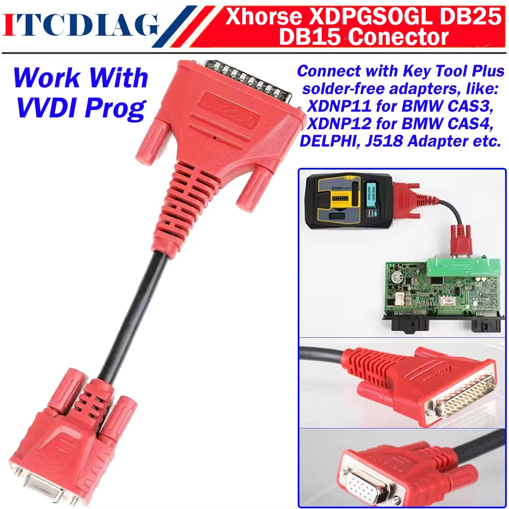

Коннекторный кабель Xhorse XDPGSOGL DB25 DB15 работает с VVDI Prog и подключением с ключевым инструментом плюс адаптеры без пайки