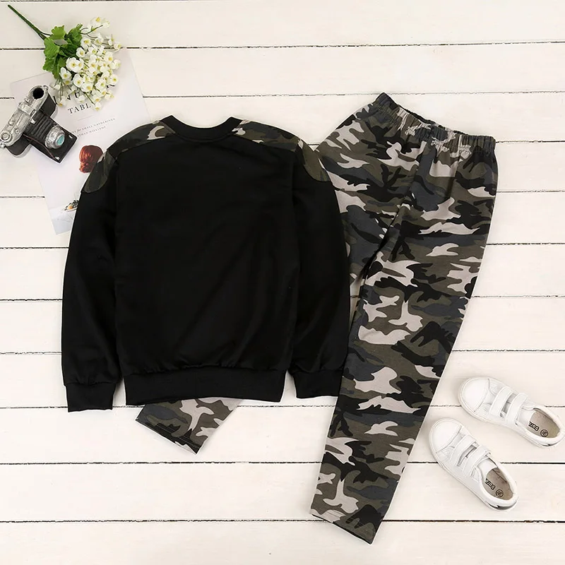 Autumn Children Boys Cotton Camouflage Pattern Long Sleeve Casual T-shirt Tops Trousers Outfits Set