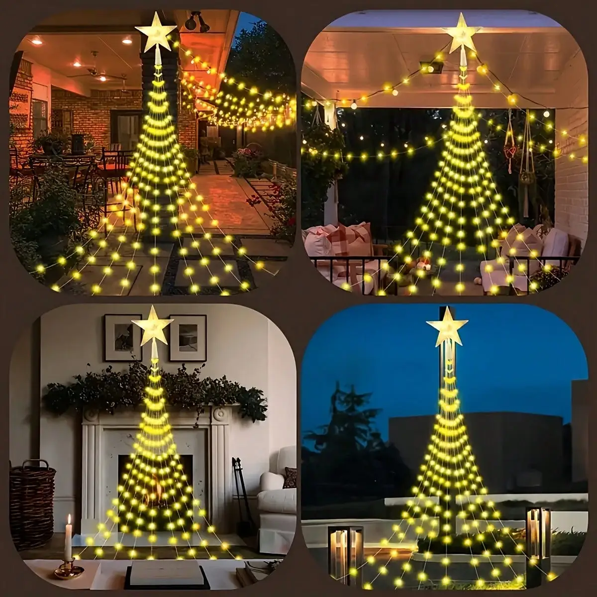 Solar Five-Pointed Star Waterfall Light: 210LED 6.56Ft 8 Modes, Multi/Warm Color Outdoor Xmas Decor