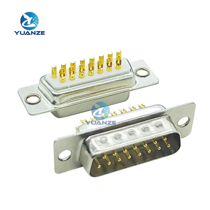 1PCS 3U Gold Plated Solid Pin DB15 Male Female Mount serial port CONNECTOR Solder Type D-Sub COM CONNECTORS 15pin 15P Adapter