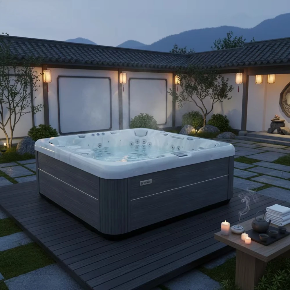 Jacuzzi Comercial para 6 Personas, Bañera de Hidromasaje Acrílica para Exteriores con Jets de Masaje para Jardín, Patio Trasero o Terraza