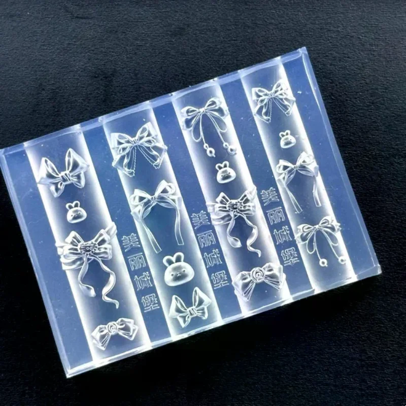Cartoon Bow Rabbit 3D Silicone Nail Mold Nail Art Decorations DIY Transparent Manicure Template For Nail Charms Design Tools