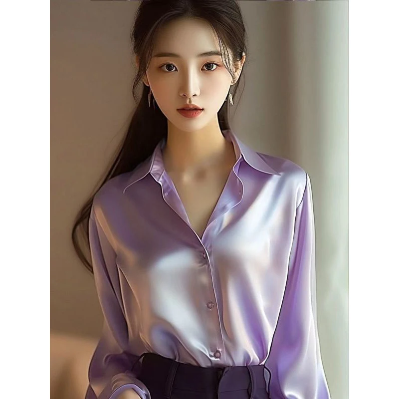 Women Spring Simplicity Office Lady Solid Color Turn-down Collar Long Sleeve Shirts Women Clothes Casual All-match Elegant Tops