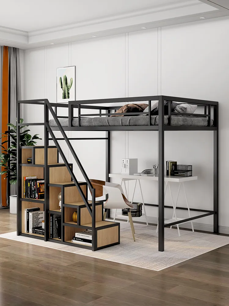 Simple modern space-saving wrought iron bed Double Under table Duplex second floor bed Double upper empty elevated bed