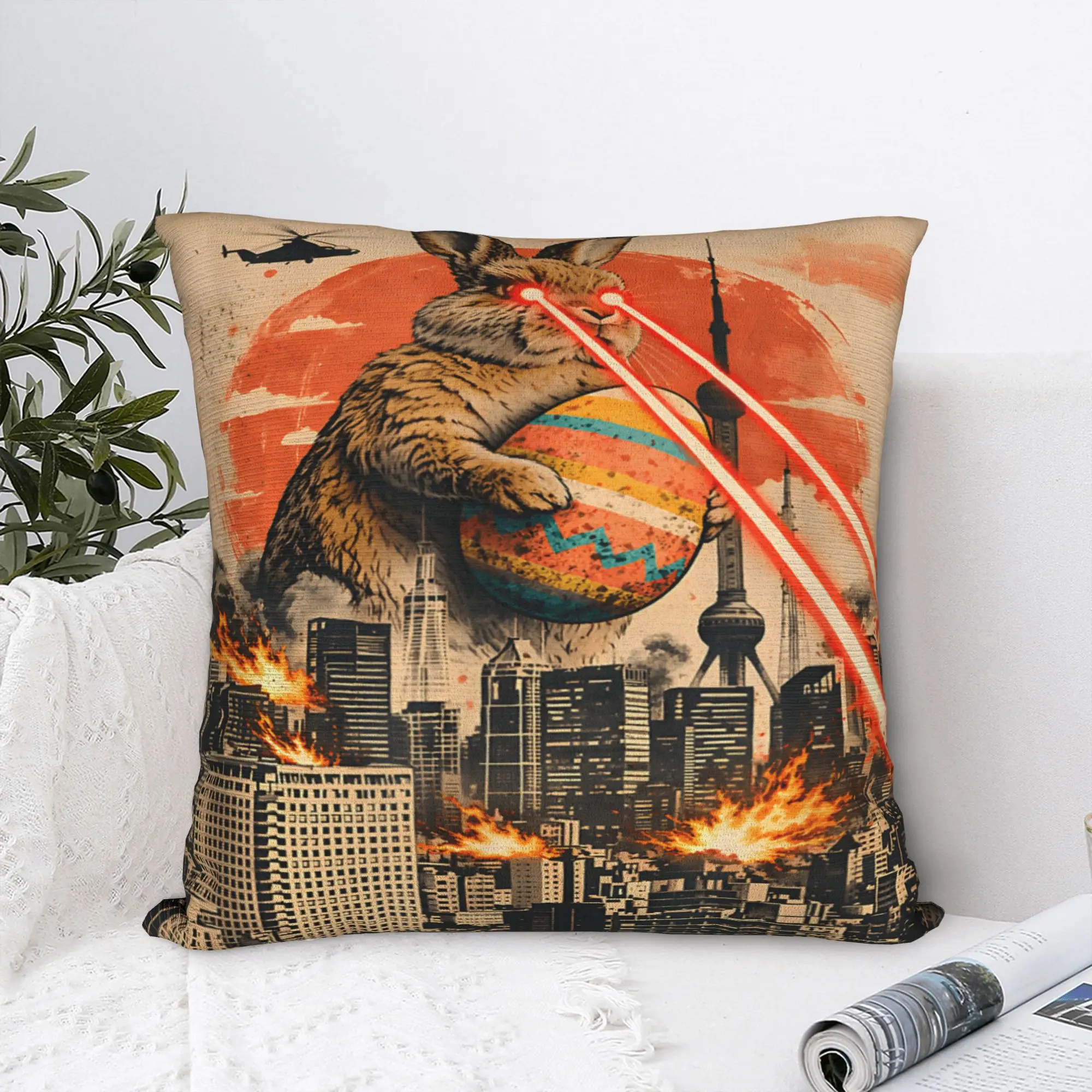Pillow Cover Kaiju Easter Bunny Tokyo Easter Egg Hunt Japanese Vibe  Cute Funny Pillow Case For Sofa Home Decoration Pillowcases