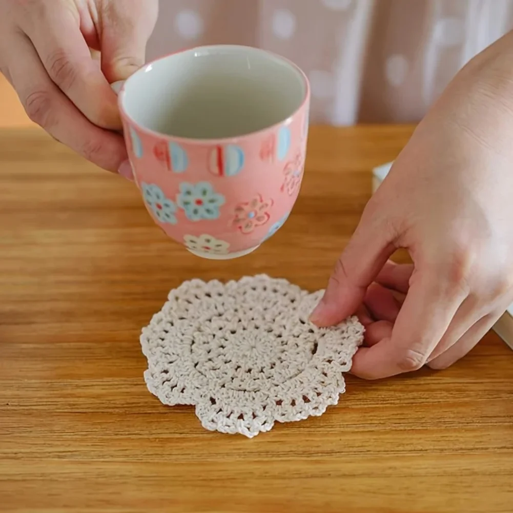 

16PCS Bohemian Style Crochet Coasters Handmade Cotton 10 5cm for Coffee Table Restaurant Retro Home Decoration