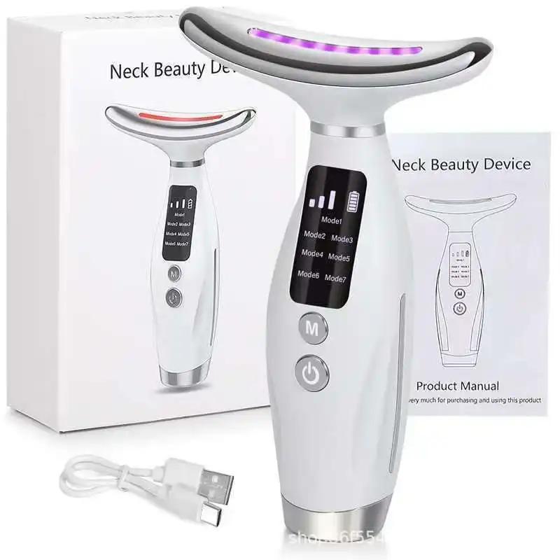 

Portable 7 Colors LED Light Therapy Face Neck Massager 3 Gears Adjustable Gentle Vibration Anti Wrinkle Skin Tightening Lifting