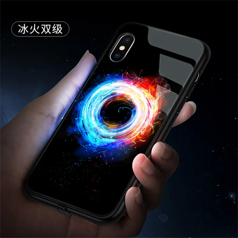 Custodia in vetro temperato per iPhone 11 12 13 14 15 Pro Max custodia Flash LED Cover per iPhone 7 8 14 15 Plus X Xr Xs Max 12 13 Mini Case