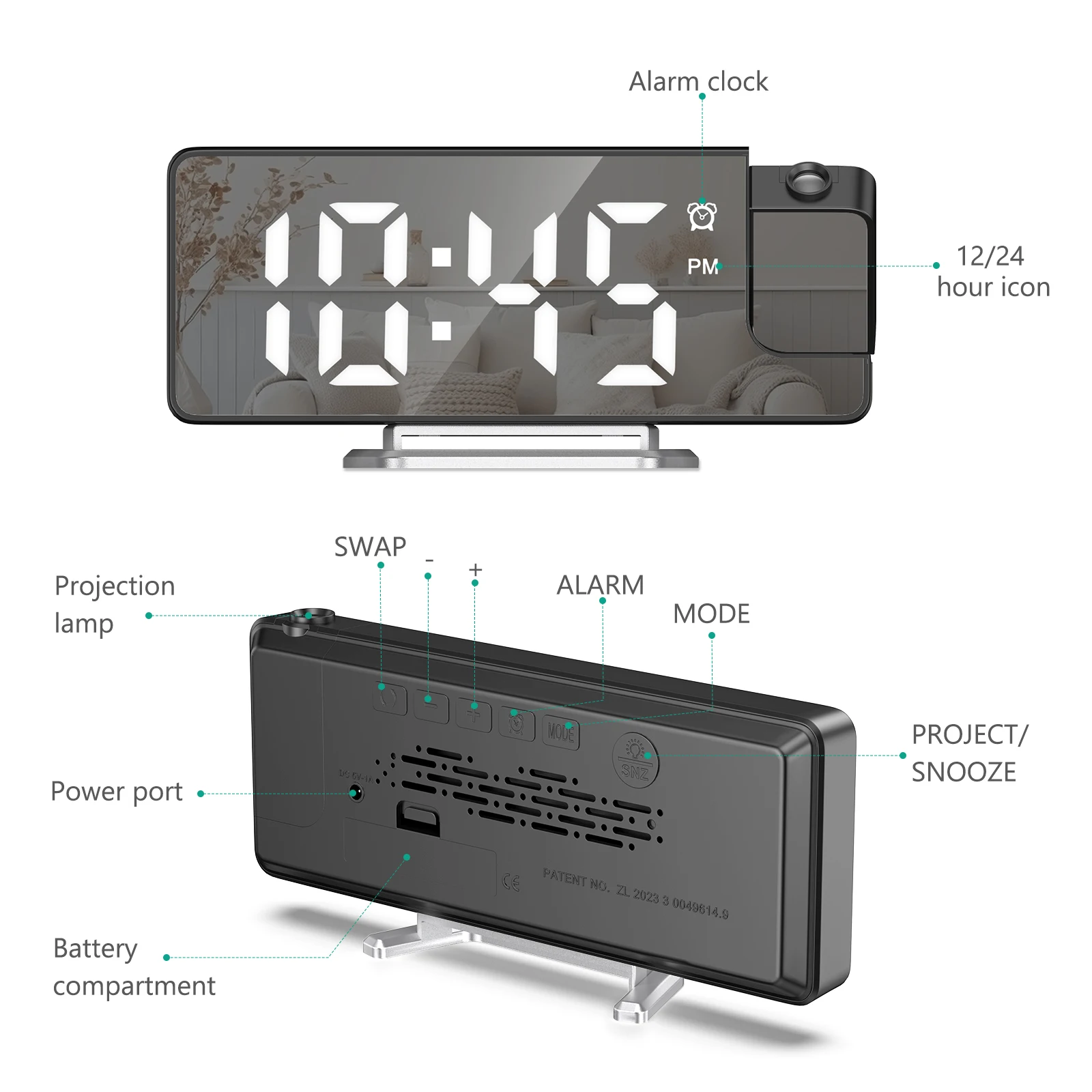 ORIA Projection Alarm Clock Digital LED Alarm Clock 7.9