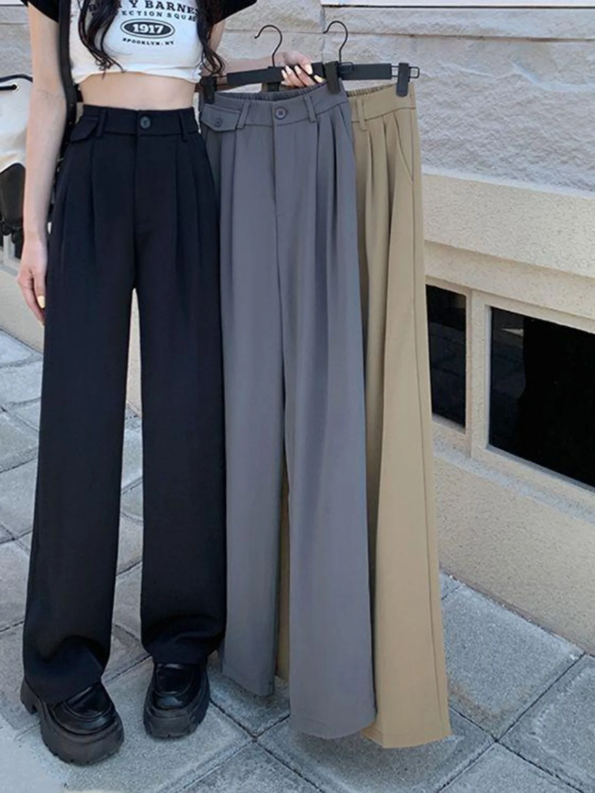 

Женские повседневные брюки Bla с высокой талией, прямые, свободные, широкие, весна-лето, новые, стройнящие, струящиеся, костюмные брюки