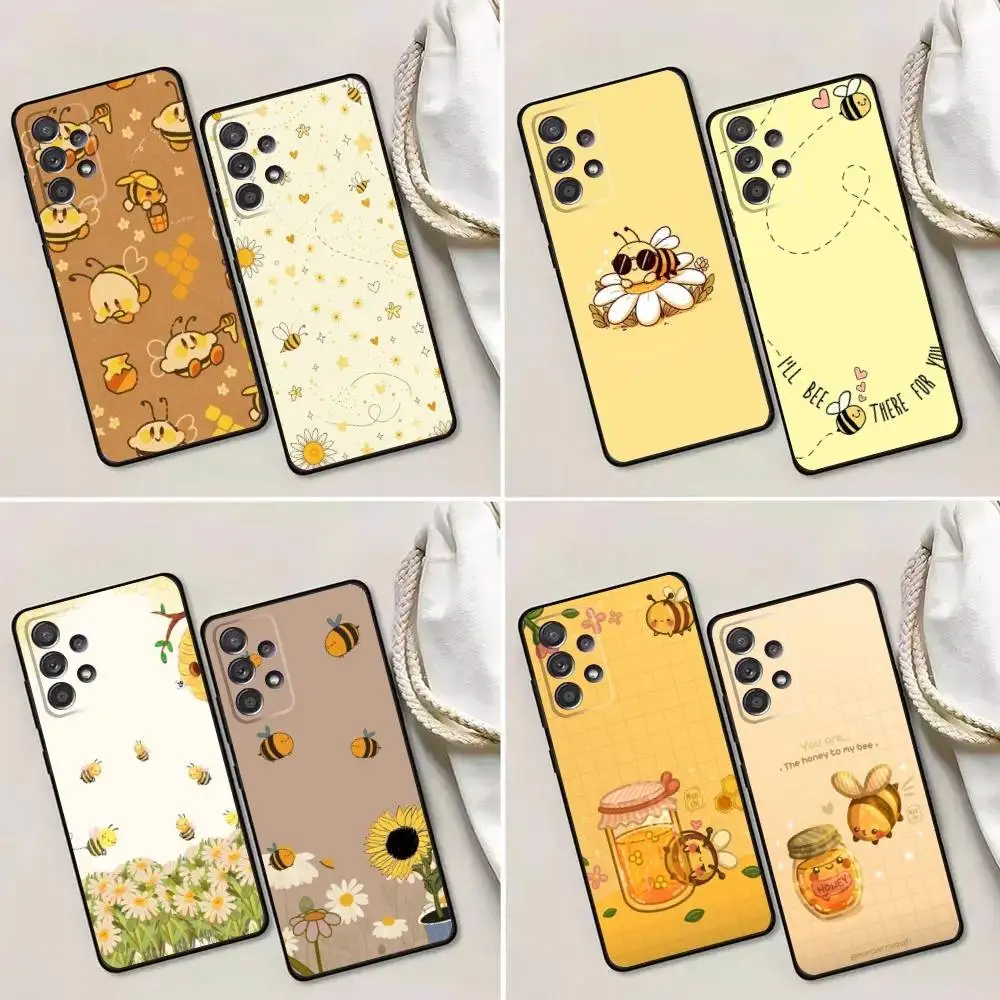 

Happy Lovely Yellow Bee Phone Case For Samsung Galaxy A13,A21s,A22,A31,A32,A52,A53,A71,A80,A91 Soft Black Phone Cover