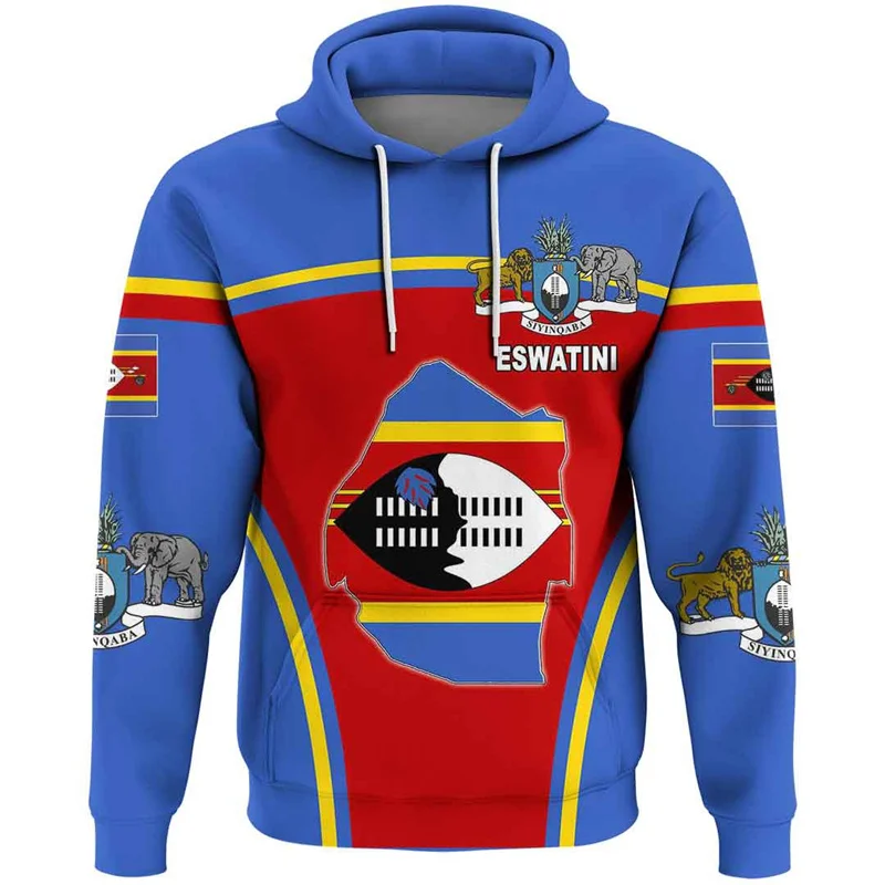 Men's African Coat Swaziland National Emblem 3D Print Eswatini Map Flag For Men Clothes Oversize Sweatshirt Male Pullover Tops