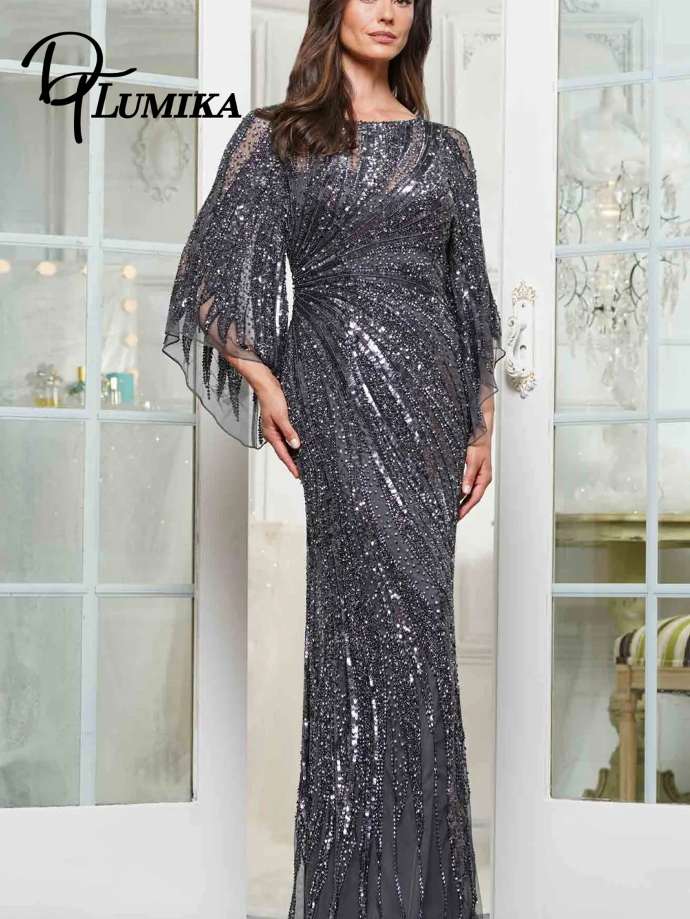 Vestido de noite brilhante para mãe da noiva, vestido de festa com lantejoulas brilhantes, elegante, sereia, até o chão, vestido de jantar personalizado