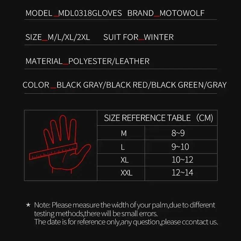 Motowolf Winter Motorcycle Thermal Gloves Fleece Windproof Motocross Gloves Leather Moto Equipment Men Waterproof Biker Gloves