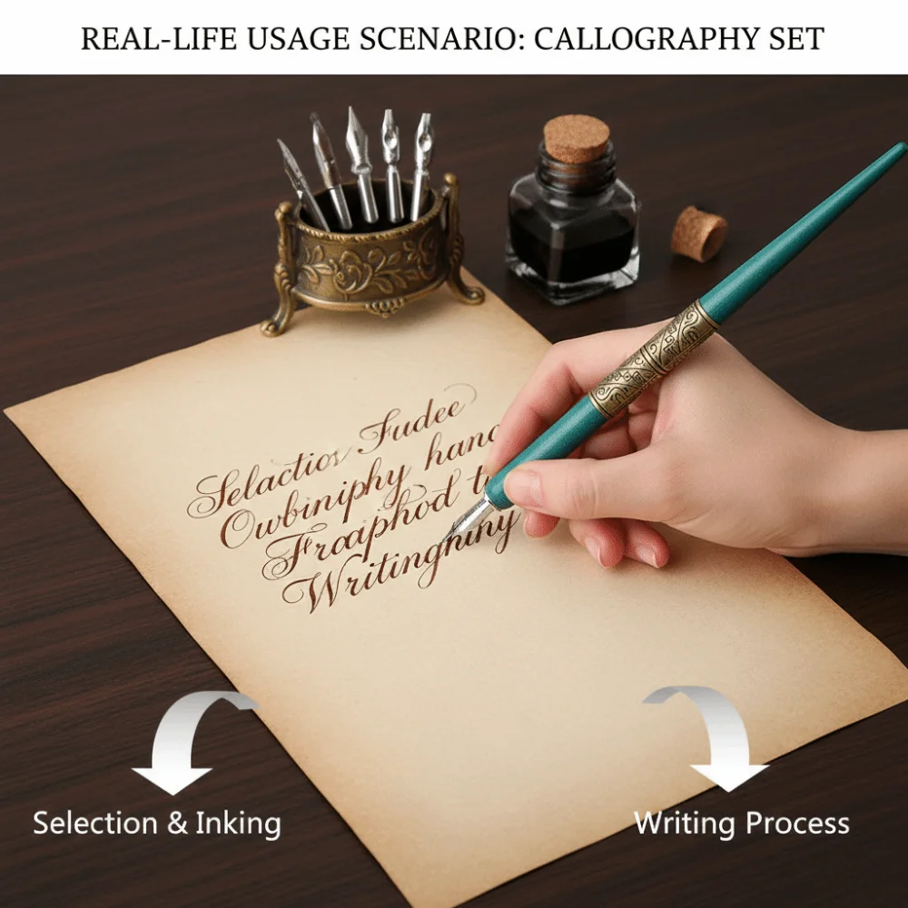 7pcs Ancient Antique Finish Dip Pen Set Wooden Handle Flat Nib Design Calligraphy Dip Pen Wooden Dip Pen Stationery Lovers